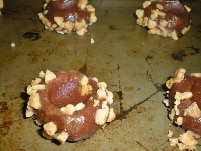 Chocolate Thumbprint Cookies With Toffee Bits ready for the oven! Little did I realize what would happen next....